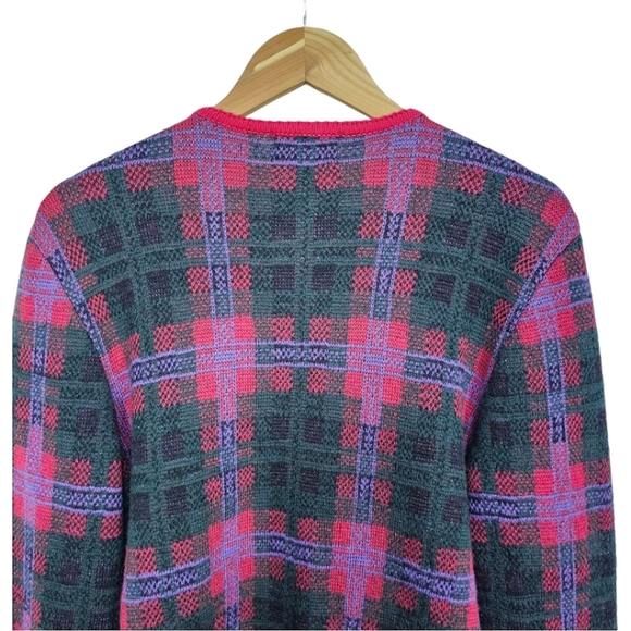 Vintage 90s Grandmacore Boiled Wool Sweater Cardigan Sz Large Red Green Holidays - Picture 7 of 12